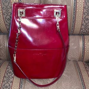 Red leather Salvatore ferragamo handbag